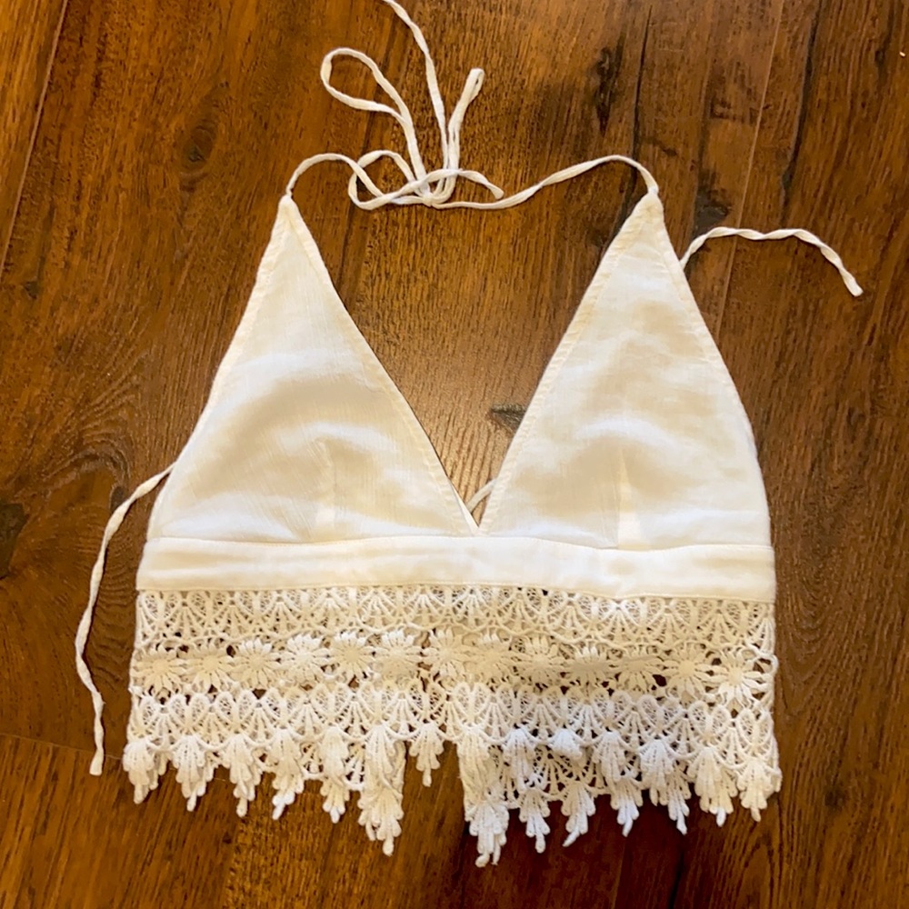 White Halter Wrap-Around Crop Top - Picture 1 of 3